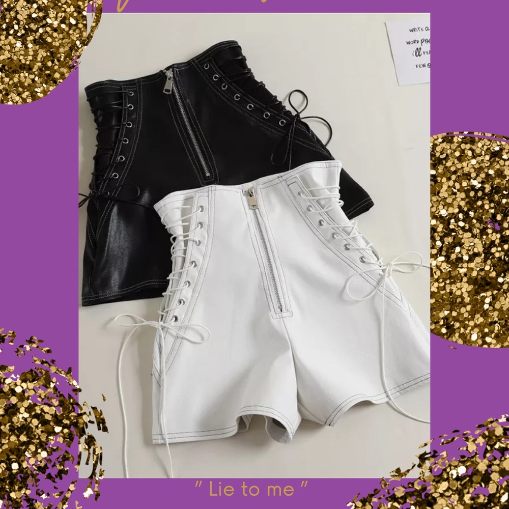 Sexy lace up high rise faux leather shorts